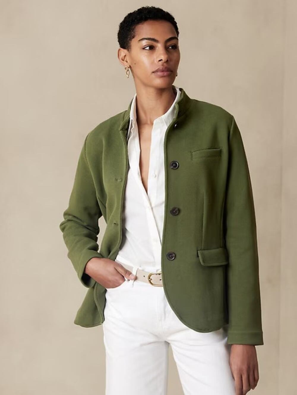 Banana Republic Pique Band-Collar Blazer in Tree Grove Green Size Large